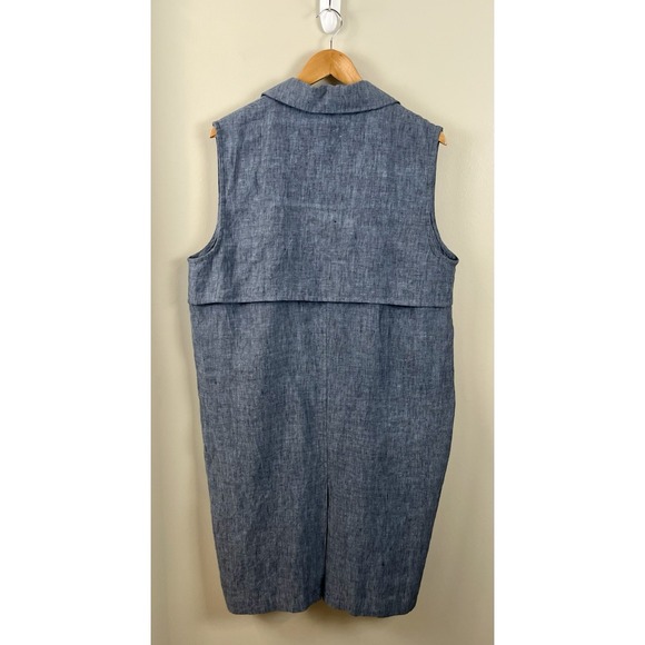 Vikolino Women's L/XL 100% Blue European Linen Sleeveless Long Vest Lagenlook - Picture 4 of 14